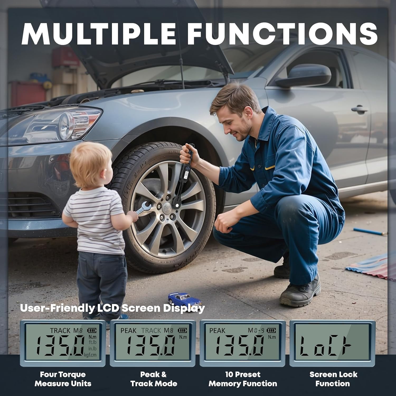 3/8 Drive Digital Torque Wrench, 5.02-99.6 Ft.Lb (Inch Pound), ±1% Accuracy with Buzzer, Colorful LED Indicator & Track Mode