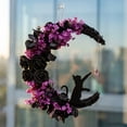 thumbnail image 2 of AZXY Halloween Wreath for Front Door, Half Moon Gothic Wreath with Black Cat Silhouette Purple Hydrangea Black Roses, Artificial Halloween Decor Indoor Outdoor for Window Home Bedroom Party Decor, 2 of 5