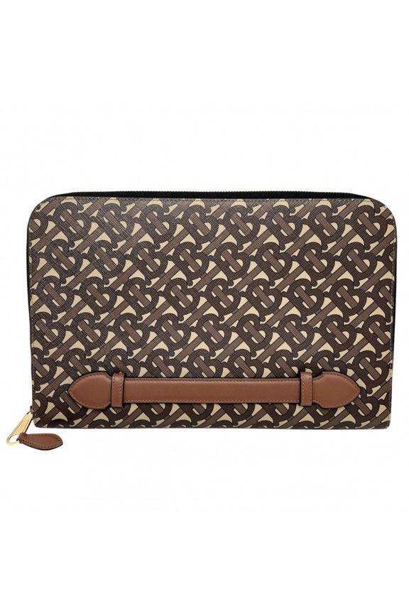 Pre-Owned Burberry clutch bag for men, TB logo, all-over print, coated canvas and leather,...