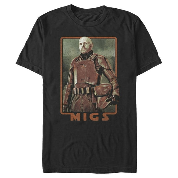 Men's Star Wars: The Mandalorian Migs Rustic Portrait Graphic Tee Black Medium