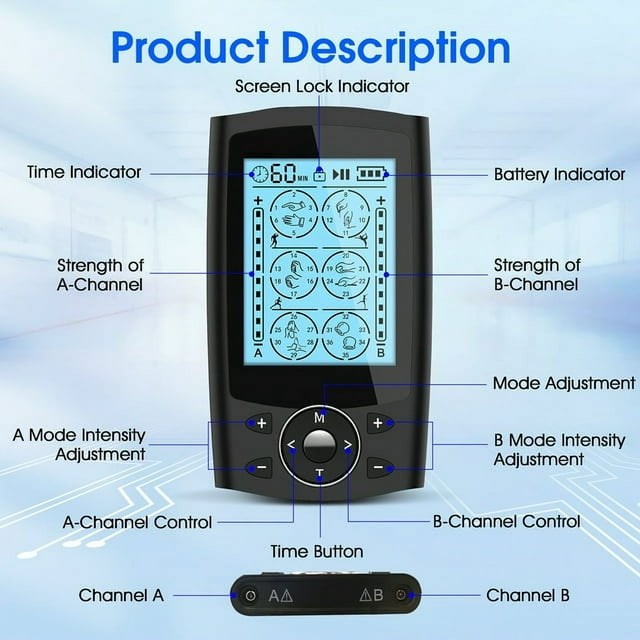 KEINXS Rechargeable TENS Unit Muscle Stimulator 10 Reusable Electrode Pads 24 Modes for Back Neck Pain Muscle Therapy Pain Management Pulse Massager Black