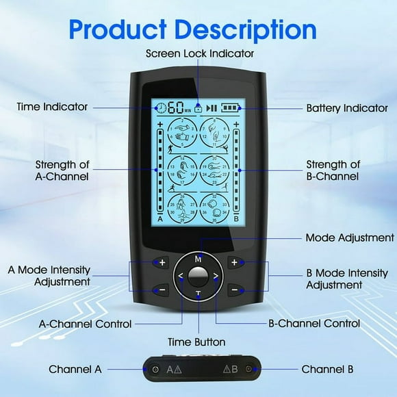 KEINXS Rechargeable TENS Unit Muscle Stimulator 10 Reusable Electrode Pads 24 Modes for Back Neck Pain Muscle Therapy Pain Management Pulse Massager Black