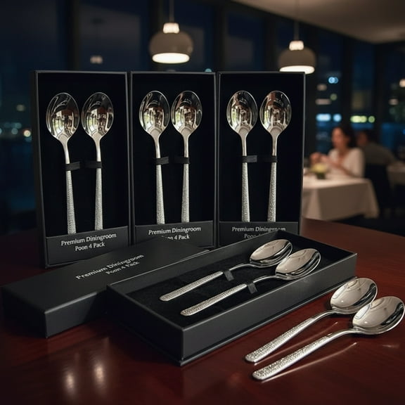 Set of 4 Food Grade 304 Stainless Steel Long Handle Round Serving Spoons