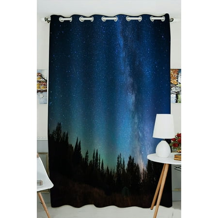 Phfzk Milky Way Celestial Window Curtain, Night Sky Forest Tree Window Curtain Blackout Curtain For Bedroom Living Room Kitchen Room 52X84 Inches One Piece