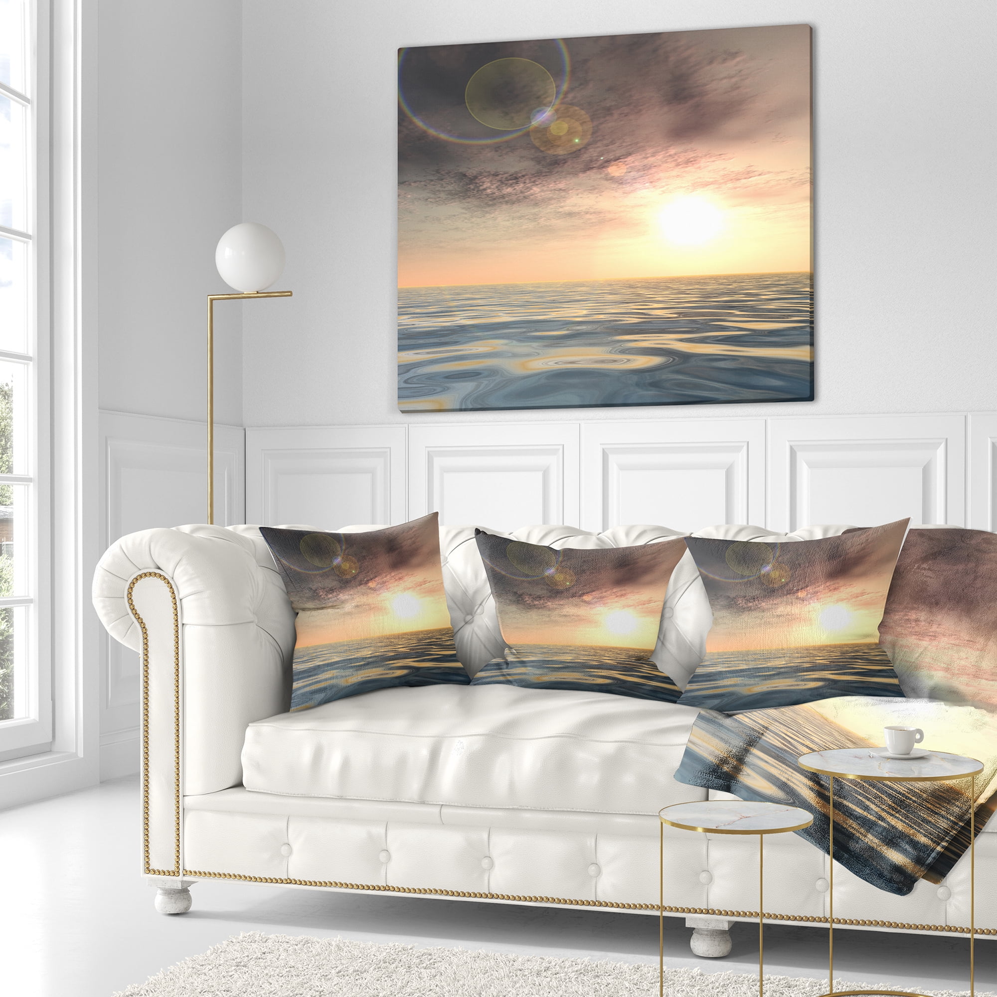 Designart Dark Sky with Clouds at Sunset - Beach Photo Throw Pillow - 16x16
