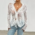 thumbnail image 2 of Vetement Femme ete 2025 Mesh Long Sleeve Lace Tops For Women Sexy Tie Up Front Floral Embroidery Sheer See Through Shirts Casual Summer Shirts Large Women's Tops Oversized Tee Shirt And Shirt S, 2 of 7