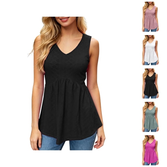Tank Tops for Women Summer Flowy Peplum Top Sleeveless V Neck Textured Dressy Casual Tank Top