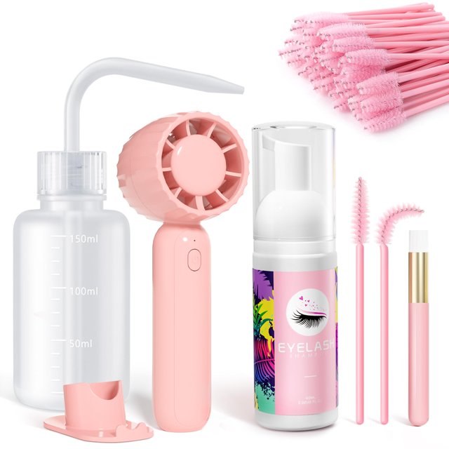 Kit de limpieza de pestañas Buqikma Lash Shampoo con ventilador para pestañas 60 ml