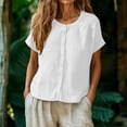 thumbnail image 2 of Shirts Tops for Women Linen Cotton Blend Button Down Casual Short Sleeve Loose Fit Summer Blouse Tank Top, 2 of 7