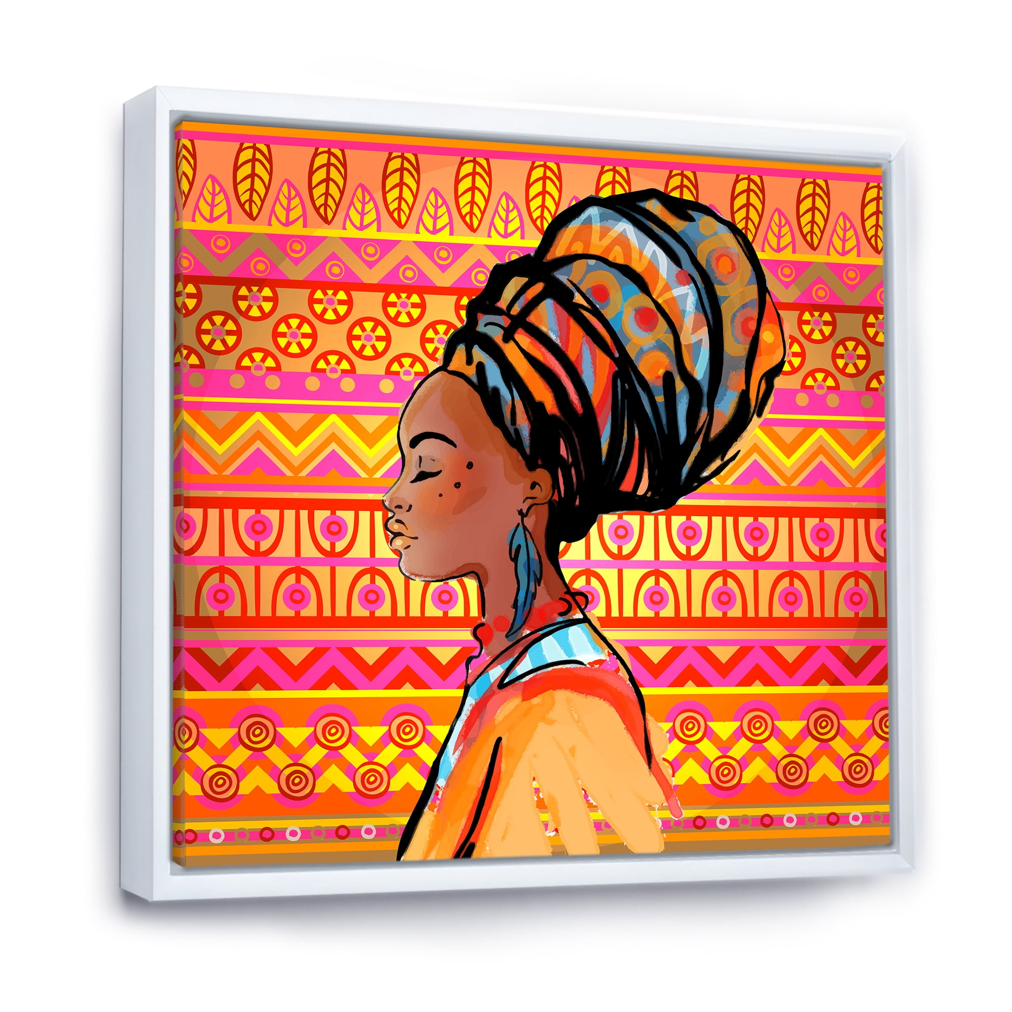 Designart 'Portrait of African American Woman With Turban I' Modern Framed Canvas Wall Art Print