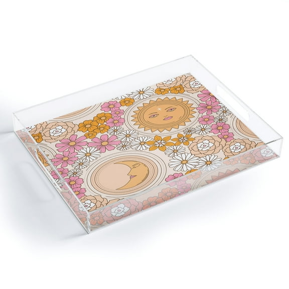 Society6 Emanuela Carratoni Floral Moon and Sun Medium Acrylic Tray