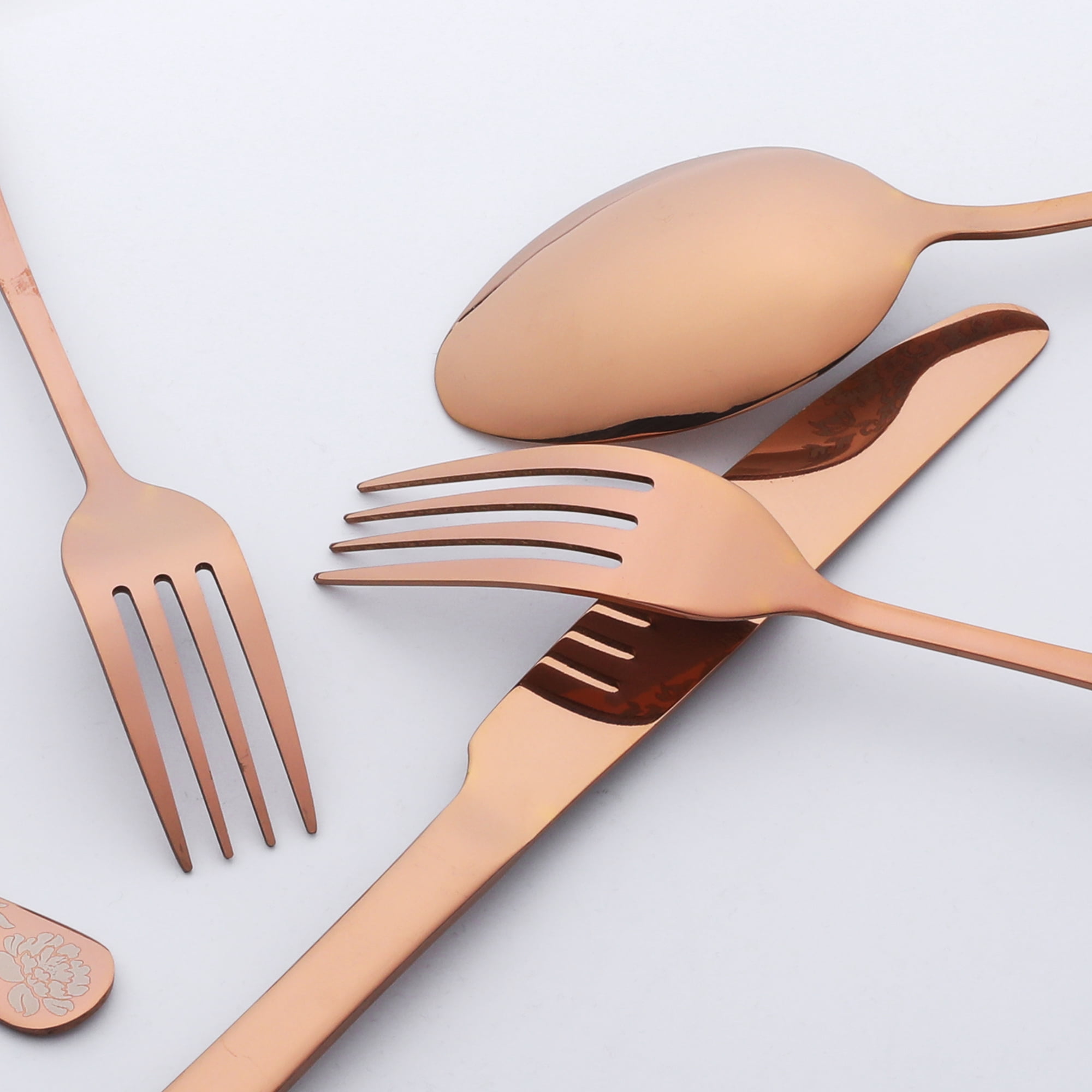 Unique Bargains 20 Pieces Floral Stainless Steel Flatware Set for 4 Gold