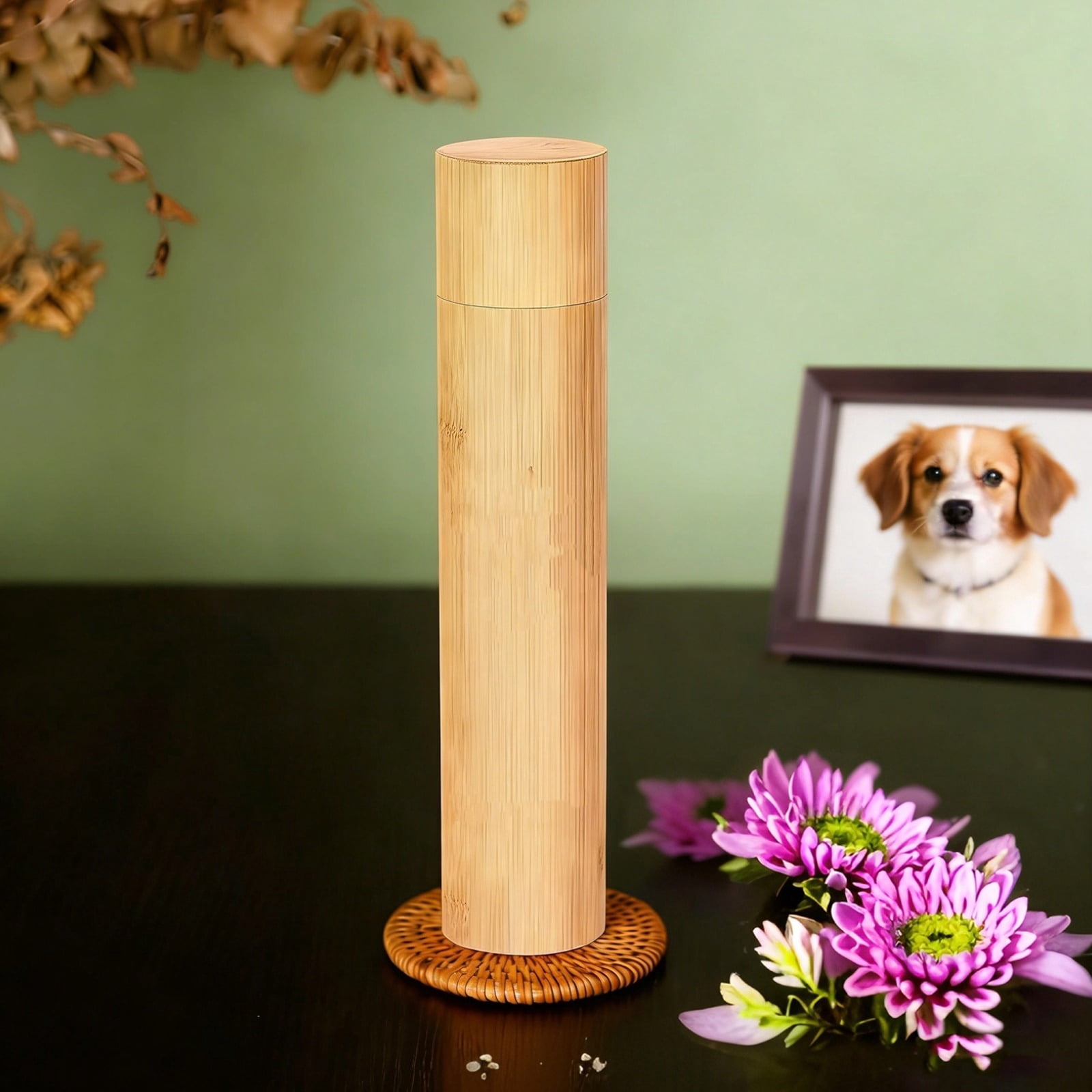 4 Pcs Wood Scattering Urns for Ashes Set, Cremation Tubes with Tree Design, Small Keepsake Urns for Pet Ashes, Urns with Black Storage Bags