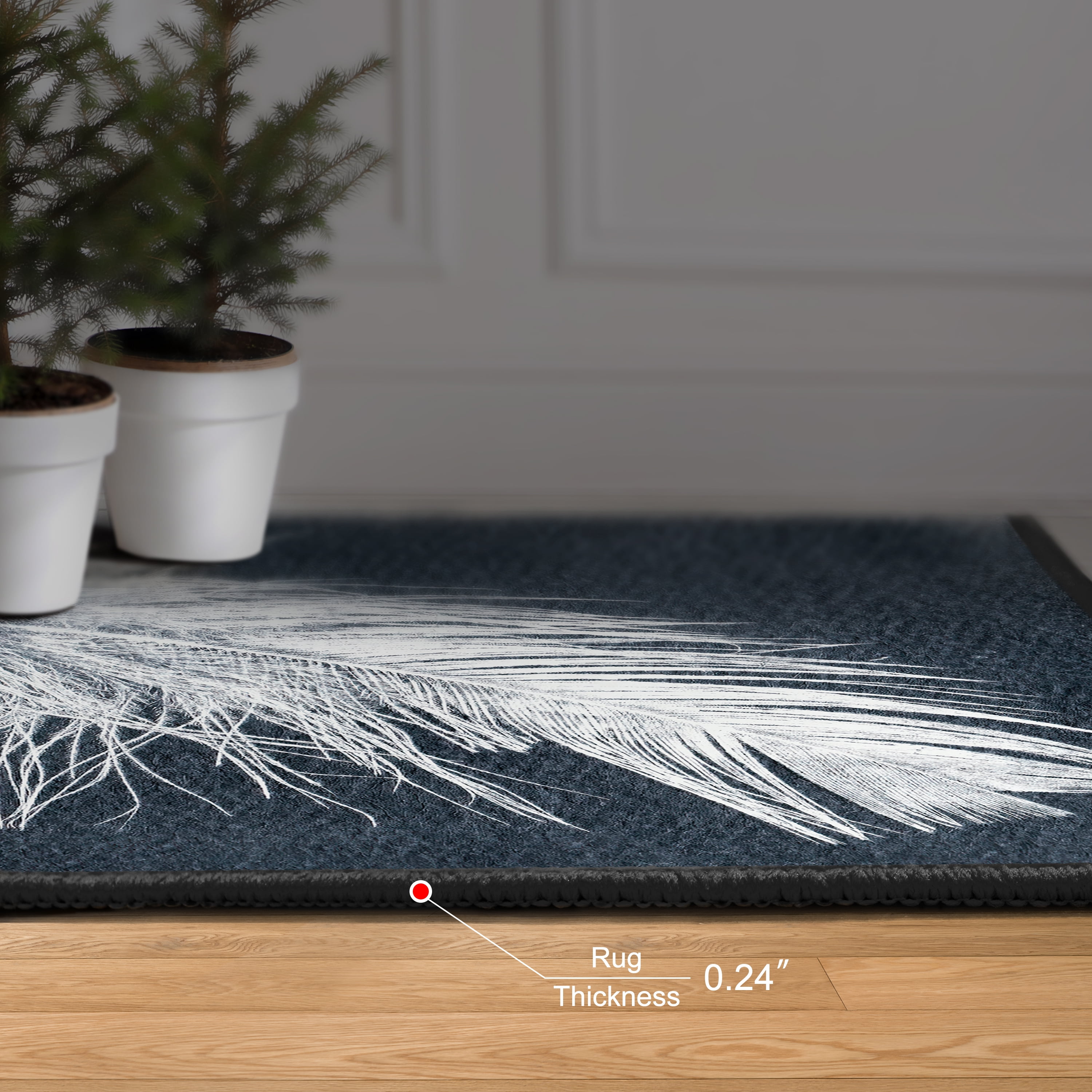 Feather I Dark Washable Art Area Rug size 8'x10', Power-loomed, Heavenly Softness with Non-Slipping Backing
