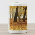 thumbnail image 3 of Rustic Ceramic Toothbrush Holder, Rustic Bench in Orange Pale Autumn Park Mist Day November Love Fall Season Photo, Versatile Countertop for Bathroom, 4.5" X 2.7", Orange Brown, by Ambesonne, 3 of 4