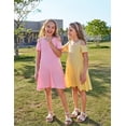 thumbnail image 2 of Arshiner Girls Summer Dress Short Sleeve Cold Shoulder Solid Color Swing Casual Dresses with Pockets, 2 of 6