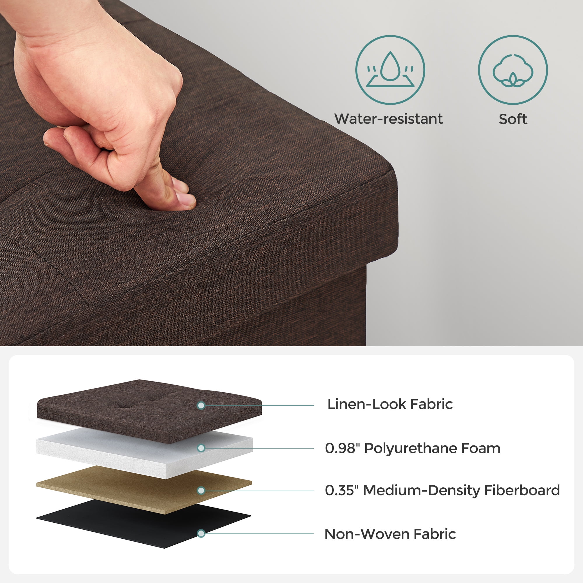 SONGMICS 43" Storage Ottoman Bench Hold up to 660lb Ottoman with Storage Brown