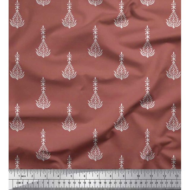 Soimoi Modal Satin Fabric Leaves & Floral Block Print Fabric by Yard 42 Inch Wide