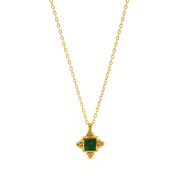 Vintage Gemstone Pendant Necklace for Women, Goldtone Geometric Necklace with Green Stone Inspired Designs, Elegant Jewelry Gift for Female Everyday Wear
