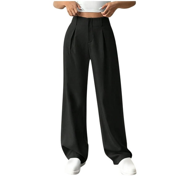 Timegard Suit Pants for Women Straight Leg Ruched High Waist Formal Casual Office Lightweight Trousers