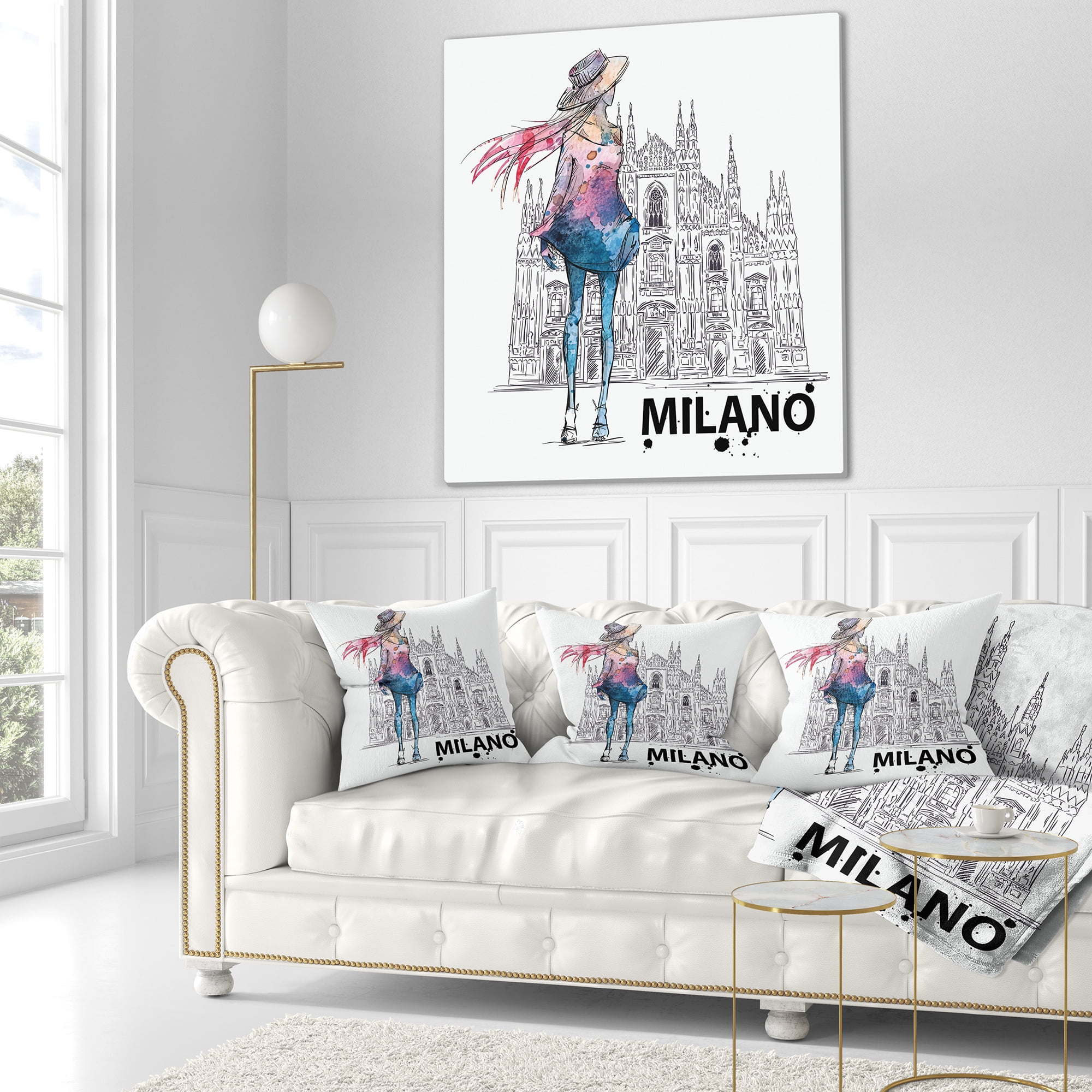 Designart Girl on a Milano Duomo - Contemporary Throw Pillow - 18x18
