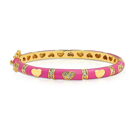Hot Pink Enamel CZ Gold Plated Heart Baby Bangle Bracelet