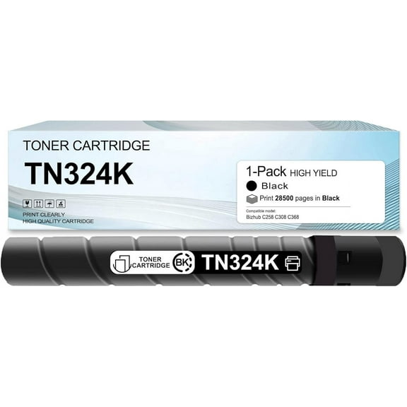 TN324K | A8DA130 Toner Cartridge Replacement for Konica Minolta Bizhub C258 C308 C368 Printer Toner Cartridge (Black, 1-Pack)