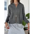 thumbnail image 2 of Women Trendy Collared Long Sleeve Zipper Front Cable Knit Cardigan Sweater Fall Oversized Coat Grey L, 2 of 5