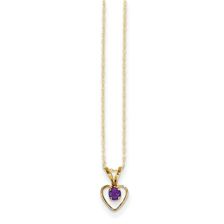 - 14kt Yellow Gold 3mm Purple Amethyst Heart Birthstone Chain Necklace Pendant Charm Gemstone Kid Fine Jewelry Ideal Gifts For Women Gift Set From Heart