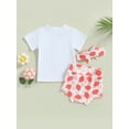 thumbnail image 4 of Wassery Baby Infant Girls Summer Outfits Strawberry Print Short Sleeve Round Neck T-shirt Tops +Casual Elastic Strawberry Shorts+ Headband 3Pcs Set 0-24M, 4 of 8