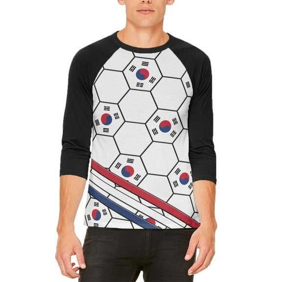 World Cup South Korea Soccer Ball Mens Raglan T Shirt White-Black SM