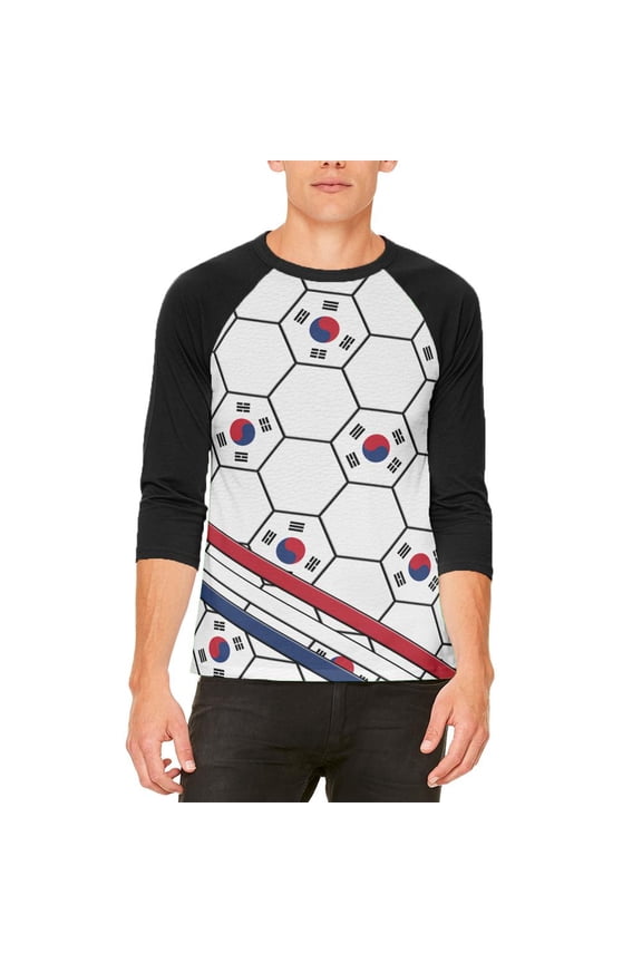 World Cup South Korea Soccer Ball Mens Raglan T Shirt White-Black X-LG