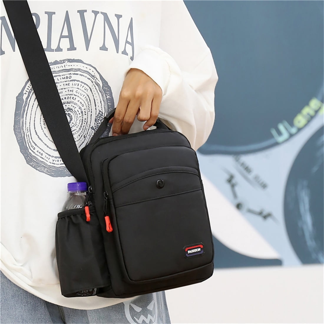 Crossbody Bags for Men Women Teens Messenger Bag Waterproof Oxford Nylon Crossbody Sling Bag Black