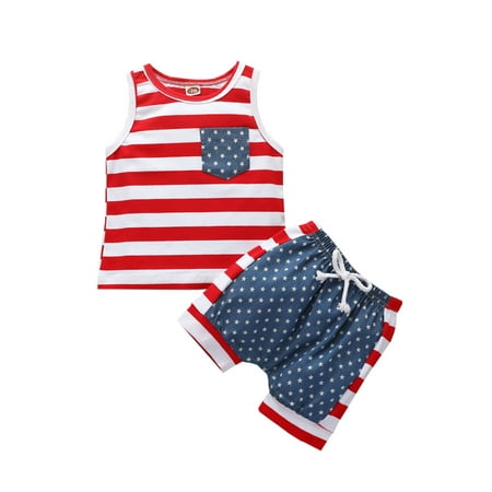 

Independence Day Toddlers Outfit Sleeveless Striped Top Shorts
