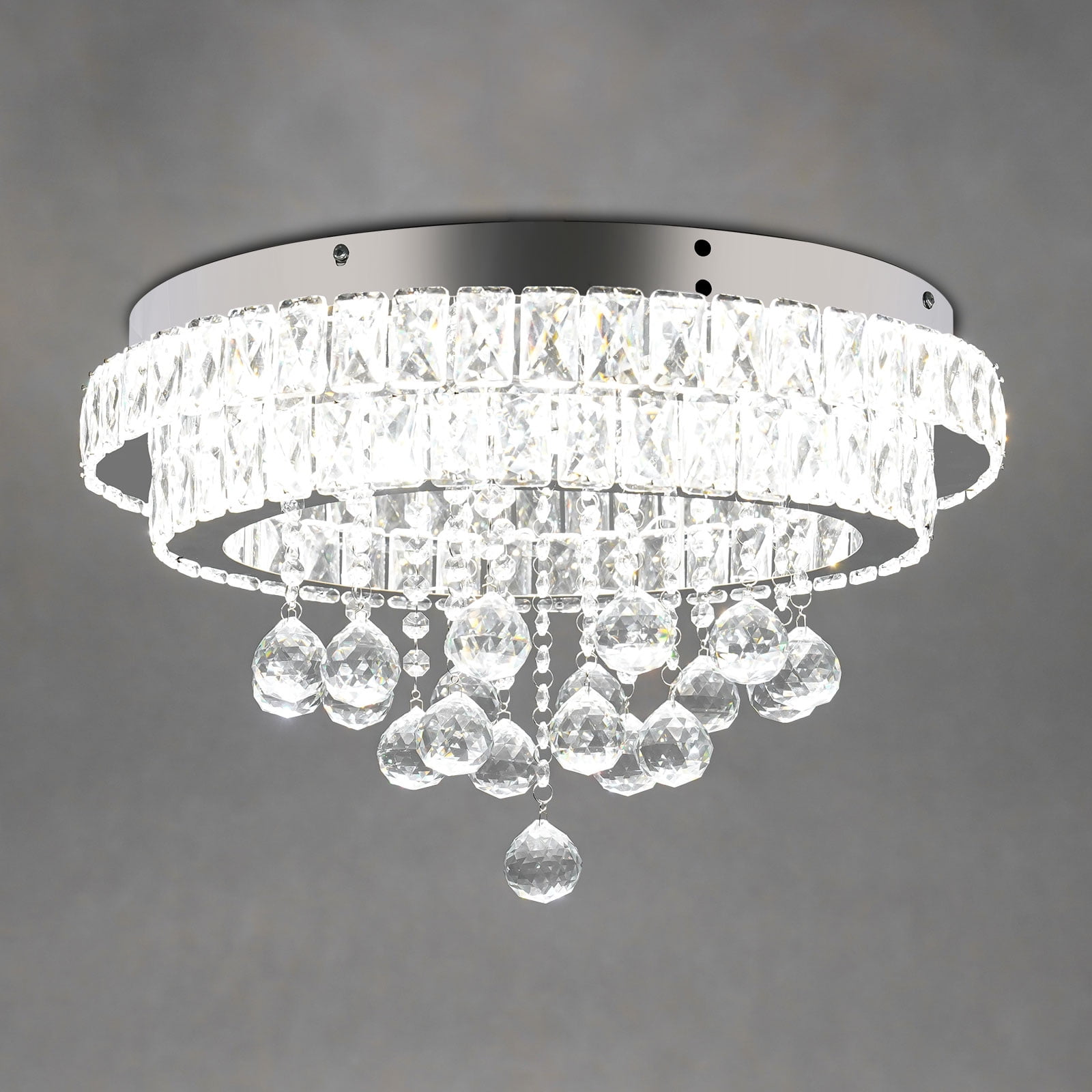 Crystal Ceiling Light, Modern Ceiling Light with Remote Control Silver 50*25cm