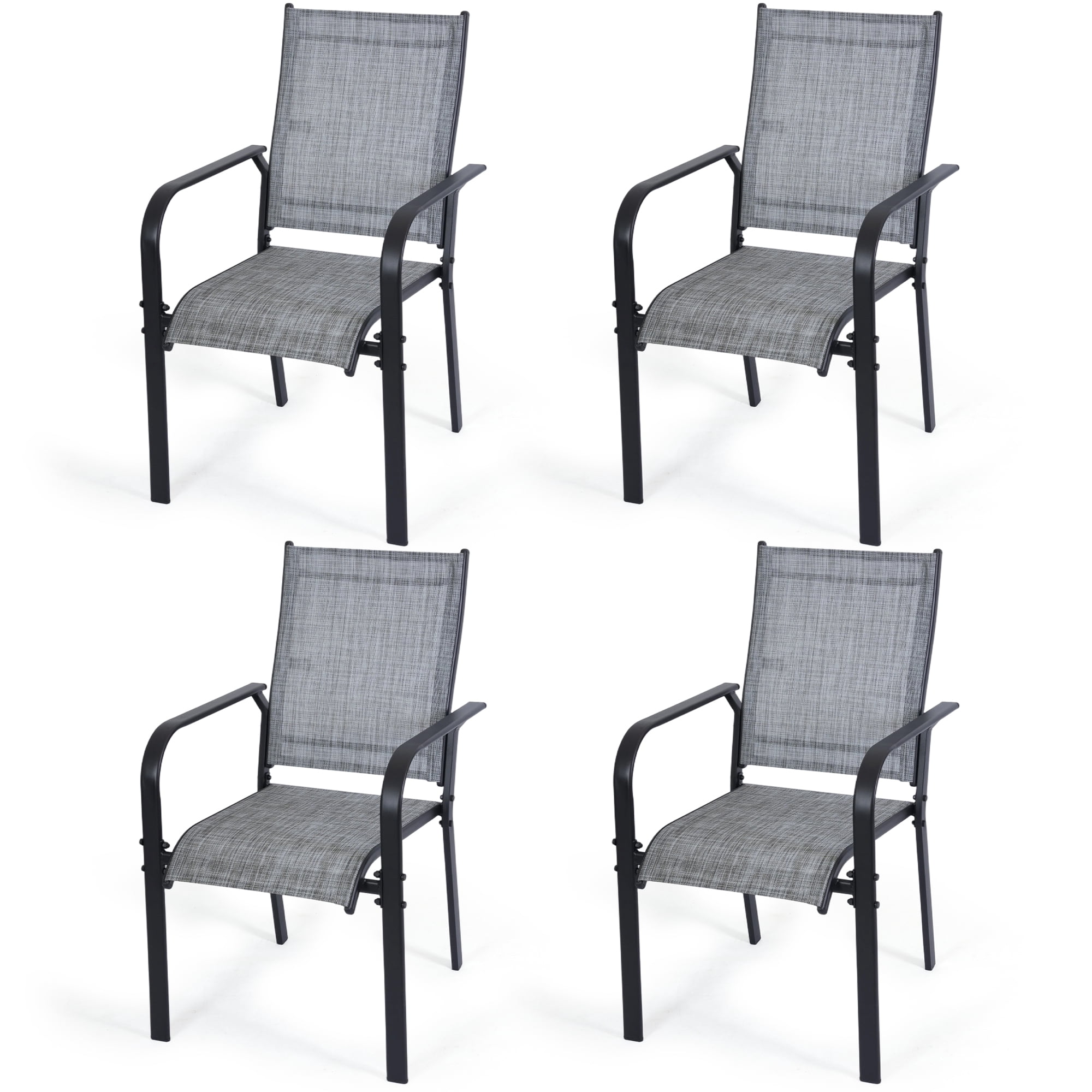 DELMANGO Patio Chairs Set of 4, Outdoor Dining Chairs High Back, All-Weather Padded Textilene Dining Chair for Lawn Porch Garden,Grey
