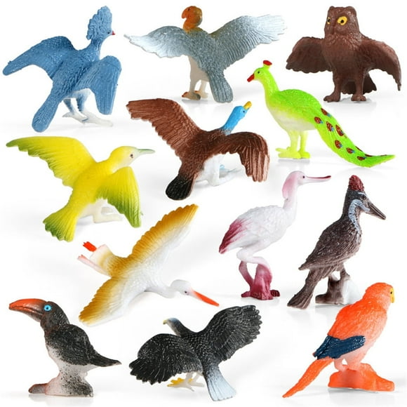 MesaSe 12 Pcs Pélican Aigle Chauve Hibou Enneigé Autruche Commune Perroquet Oiseaux Modèle Figurines d'Action Apprentissage Éducation Oiseaux Cadeaux