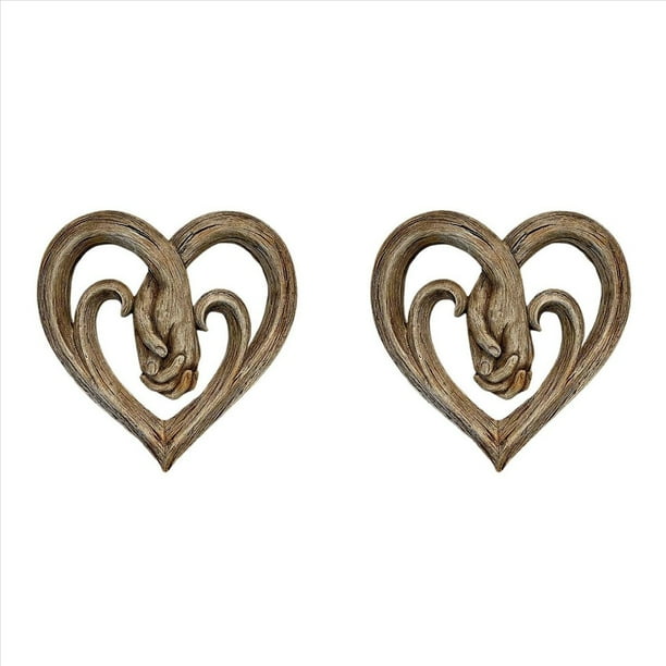 2X Corazón de Madera Tomados de la Mano Decoración de la Pared Escultura Arte de la Pared Colgante de Apretón de Manos Estatua Artesanal para Decoraciones de Pared de Oficina Casa