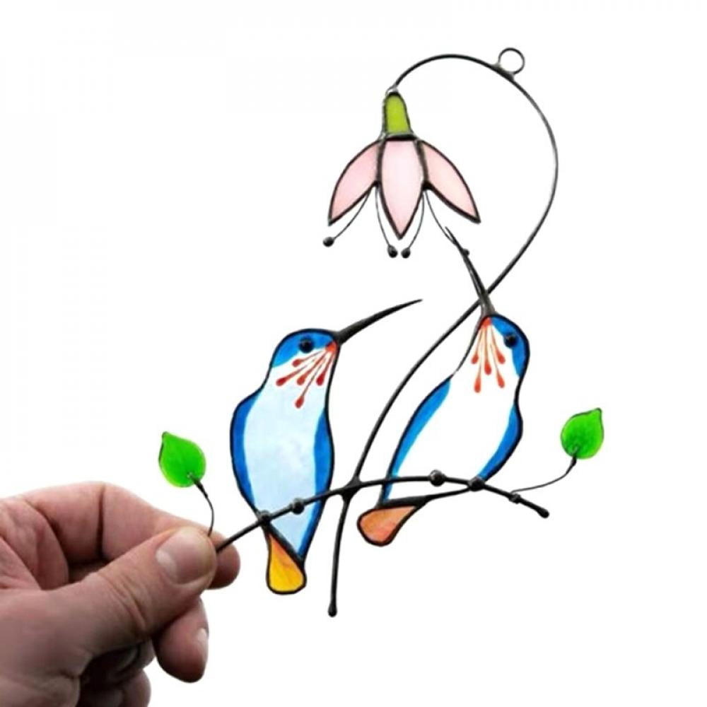 roosteruk Stained Glass Hummingbird Window Hangings Decor Metal Window Small Bird Decoration With Hook Stained Glass Ornament Memorial Handicrafts Gifts beneficial