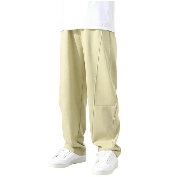 CYRBOKO Boys Sweatpants, Loose Cotton Sports Elastic Waist Straight-leg Pants Khaki Size 10 T