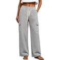 thumbnail image 2 of Women's Soft Wide Leg Cargo Sweatpants with Pockets, Elastic Drawstring Mid Waisted Casual Hiking Jogging Work Outdoor Pants for Women | UKHCCC,Gray L, 2 of 9