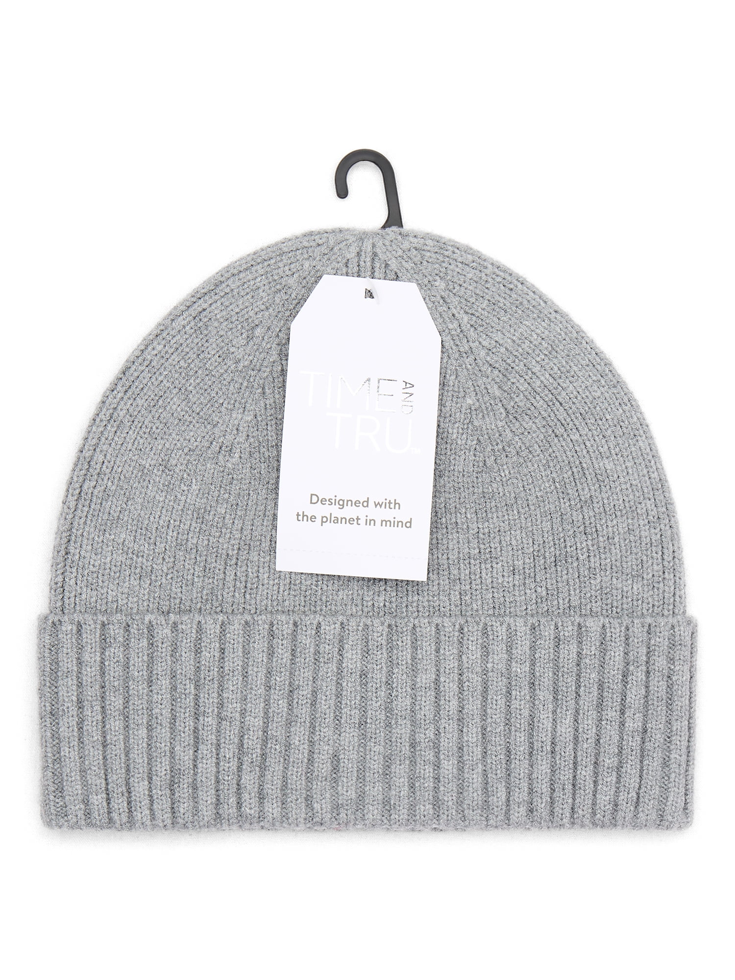 Time and Tru Women's Ribbed Beanie, Medium Grey Heather