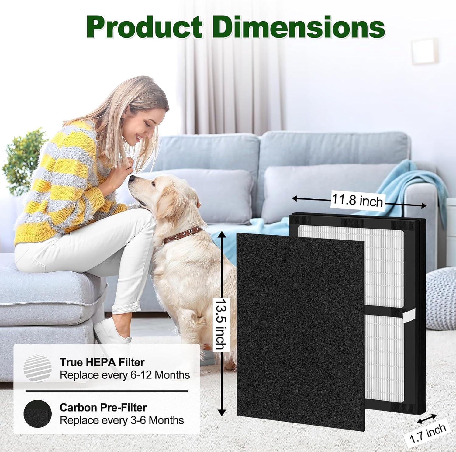 IAF-H-100D Replacement Filters, Compatible with IAF-H-100D, Filtrete FAP-C01-D, IAP-10-175, IAPC-40-160 Air Purifiers (2 HEPA + 4 Carbon Pre-filter)