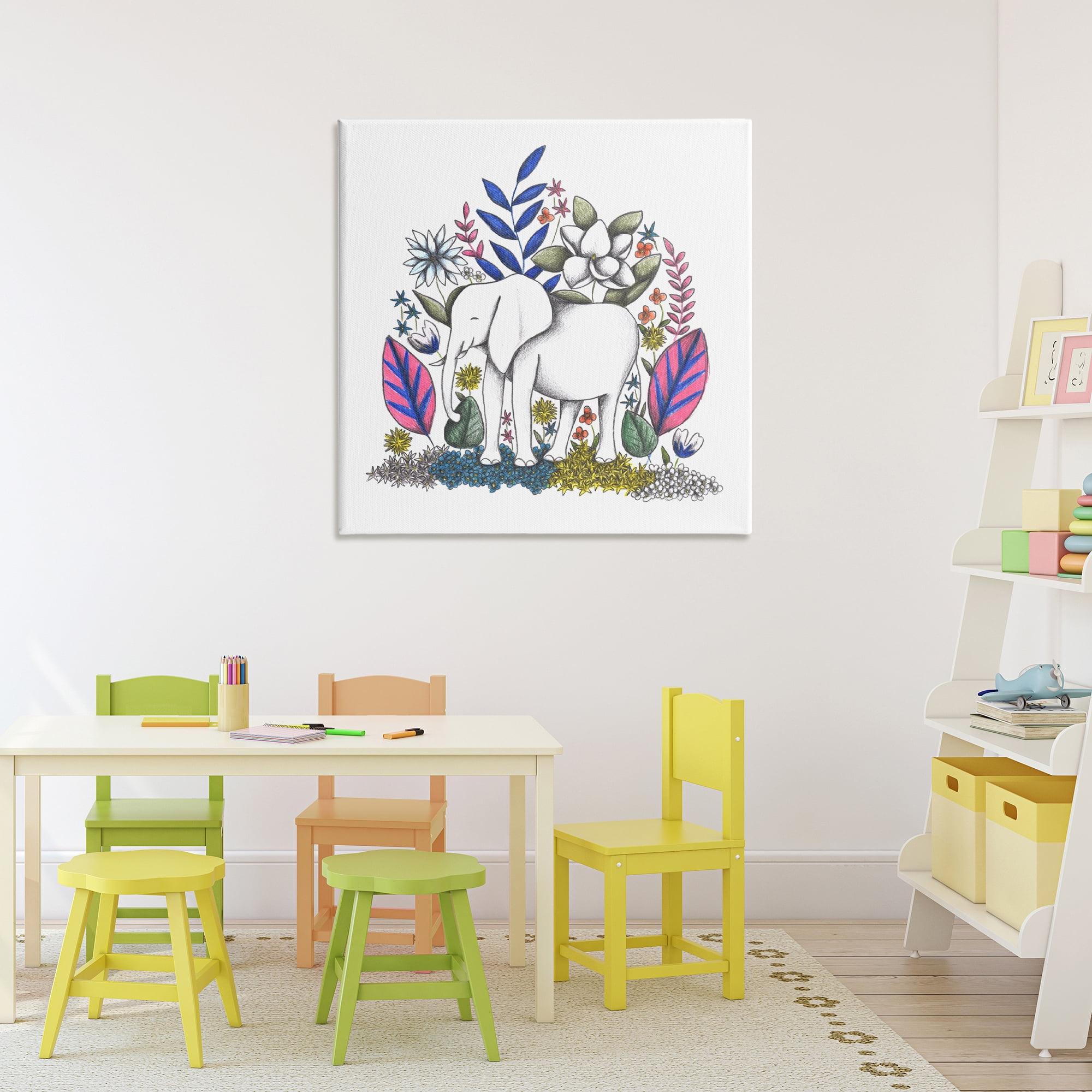 Elephant in Midst of Flowers Canvas Wall Art, design by Cecilia Battaini