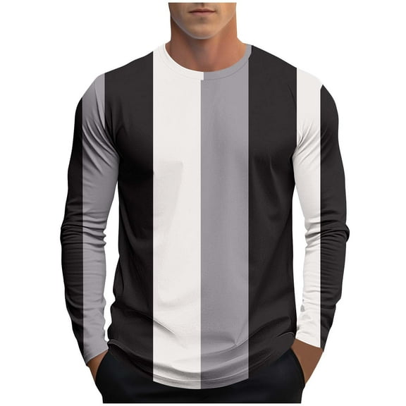 Tqyyweavej Striped Long Sleeved T-Shirt for Men Spring Casual T-Shirt for Men Retro Autumn Pullover Stripe tee Shirt S-4XL
