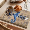thumbnail image 3 of Vintage Seahorse Placemats Set of 8 Brown Nautical Anchor Bubbles Coastal Place Mats Indoor Wipeable Table Mats Washable Cloth Dining Table Placemats for Kitchen Holiday Party Home Decor 13x19 Inch, 3 of 9