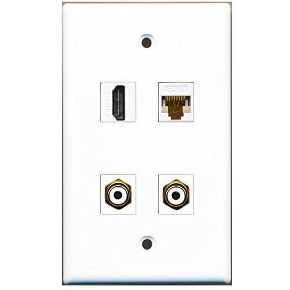 RiteAV - 1 Port HDMI 2 Port RCA White 1 Port Cat6 Ethernet White Wall Plate