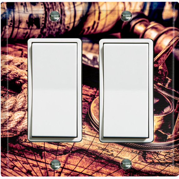 Metal Light Switch Plate Cover Vintage World Map Telescope Compass MAP002