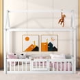 thumbnail image 2 of Twin Size Montessori Bed, Twin House Beds with Fence and Door, Floor Bed Twin with Rails (White), 2 of 11