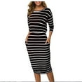 thumbnail image 2 of IROINNID Long Sleeve Dress for Women Strapless Round Neckline Sheath Dress Sexy Tight Striped Long Sleeve Dress Discount,Dark Blue, 2 of 5